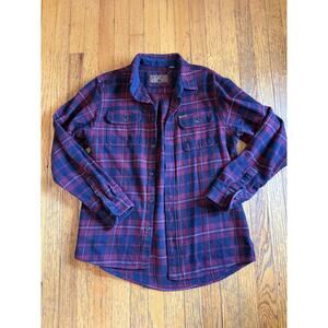 Orvis Shirt Mens Medium Red Blue Plaid Flannel Fleece Lined Heavyweight Pockets